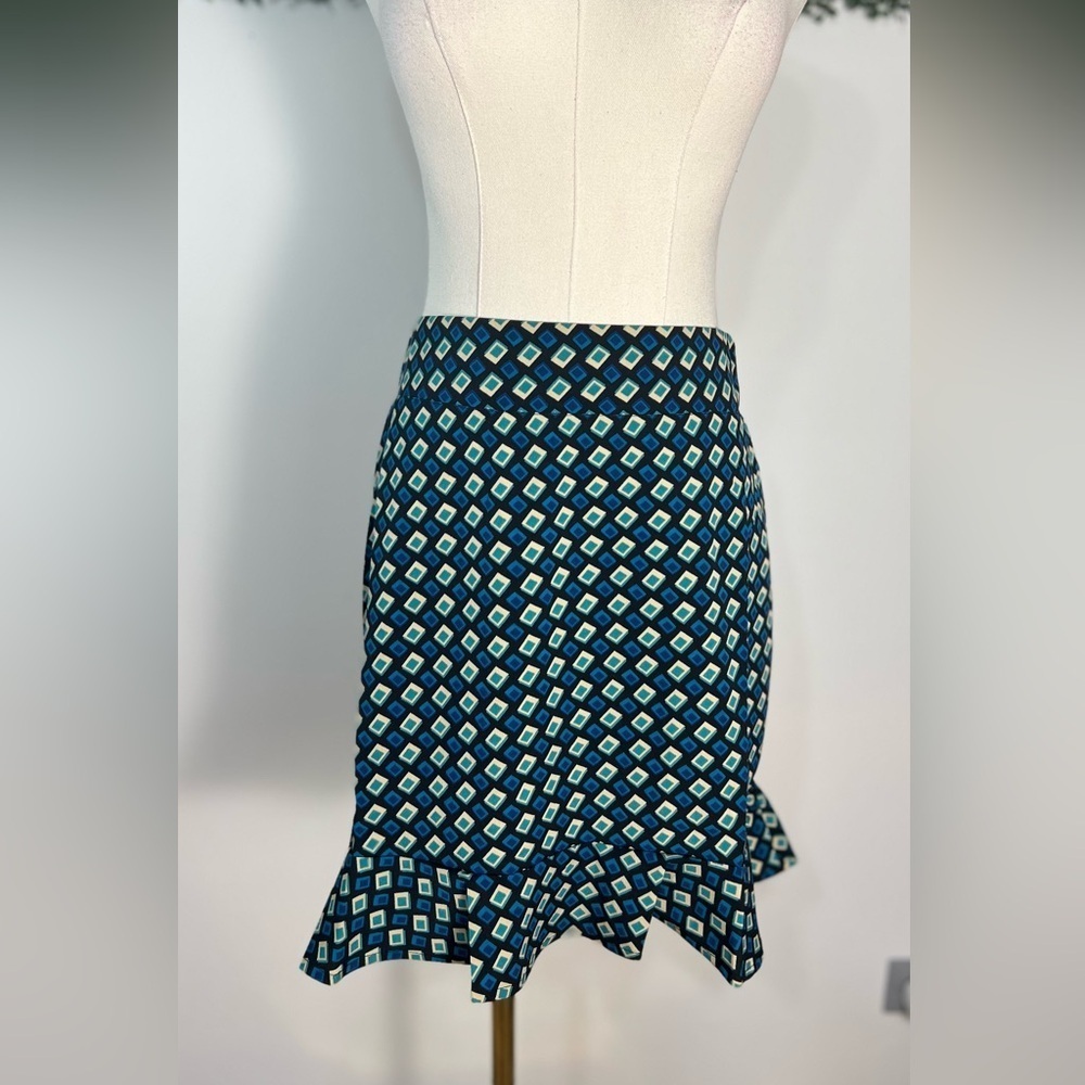Band of the Free Band of Gypsies Ruffle Geometric Teal Print Mini Skirt Size M